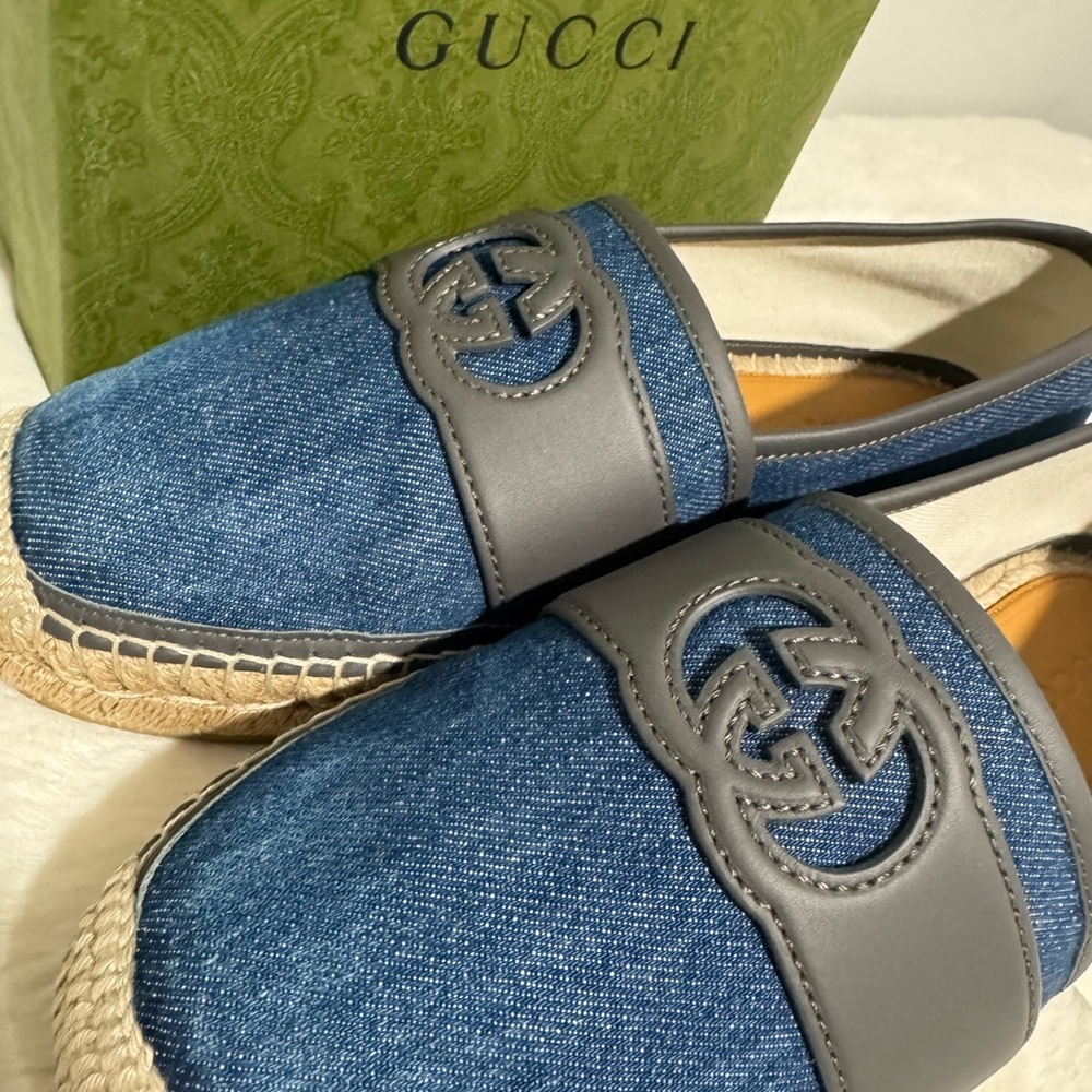 Men's Gucci Interlocking G Blue Denim Espadrille Size 7 US 7.5 Made In Spain - Picture 6 of 9